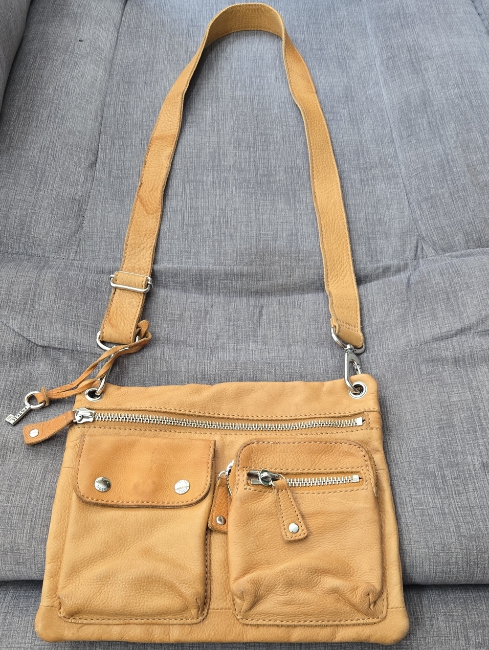 Fossil  Sutter Tan Leather Crossbody with Front Pockets